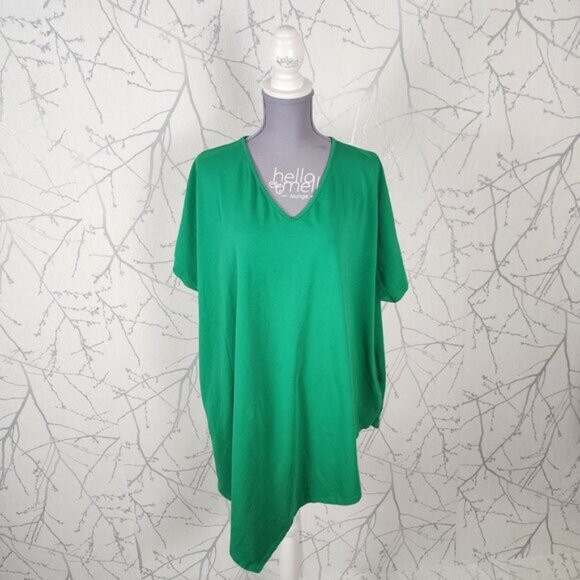 Froccella Kelly Green Cotton V-Neck Asymmetrical Tunic - Picture 1 of 6